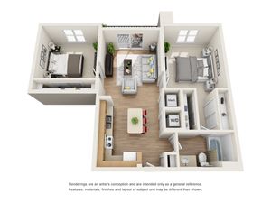 The Baroque Floor Plan | 2 Bedroom 1 Bath | 908 Square Feet | Cottonwood Bayview | Apartment Homes
