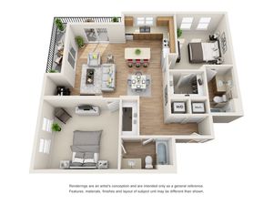 The Mosaic Floor Plan | 2 Bedroom 2 Bath | 1205 Square Feet | Cottonwood Bayview | Apartment Homes