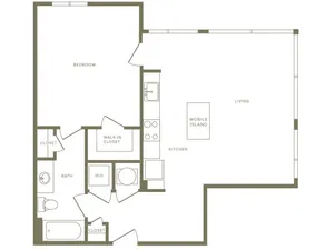 818 square foot one bedroom one bath apartment floorplan image