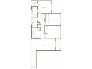 1307 square foot three bedroom two bath apartment floorplan image