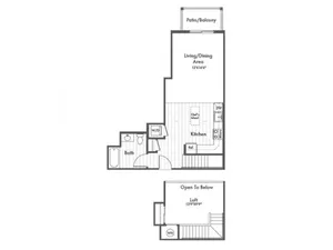 726 square foot studio loft one bath floor plan image