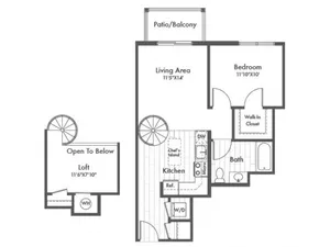 755 square foot one bedroom one bath loft apartment floorplan image