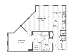 962 square foot one bedroom one bath apartment floorplan image