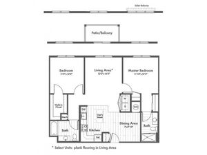 1125 square foot two bedroom two bath apartment floorplan image