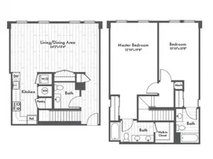1555 square foot two bedroom two and a half bath townhome floorplan image