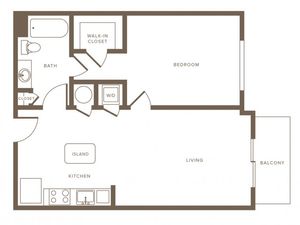754 square foot one bedroom one bath phase II apartment floorplan image
