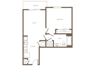 678 square foot one bedroom one bath phase II apartment floorplan image