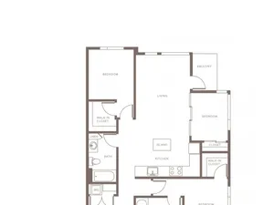1144 square foot two bedroom two bath with den apartment floorplan image