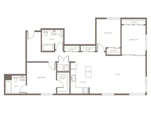 1296 square foot two bedroom two bath with den apartment floorplan image