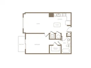 733 square foot one bedroom one bath phase II apartment floorplan image