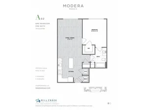735 square foot one bedroom one bath apartment floorplan image