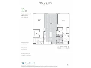 1065 square foot two bedroom two bath apartment floorplan image
