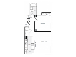 659 square foot one bedroom one bath apartment floorplan image