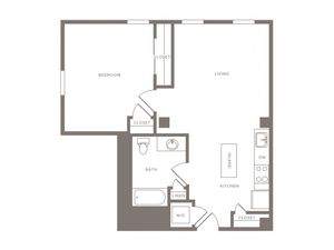 690 square foot one bedroom one bath apartment floorplan image
