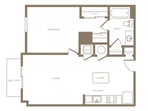 722 square foot one bedroom one bath phase II apartment floorplan image