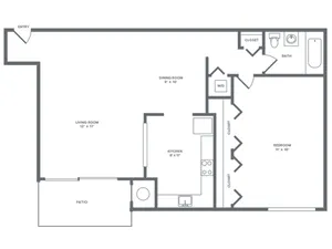 714 square foot renovated one bedroom one bath apartment floorplan image