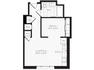 580 square foot one bedroom one bath floor plan image