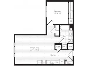 758 square foot one bedroom one bath floor plan image
