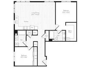 1244 square foot two bedroom two bath floor plan image