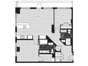 1126 square foot two bedroom two bath apartment floorplan image