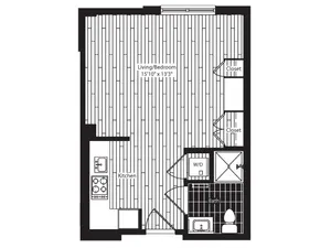 385 square foot studio one bath floor plan image