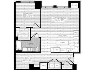 922 square foot one bedroom one bath with den apartment floorplan image