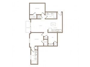 1123 square foot two bedroom two bath phase II apartment floorplan image