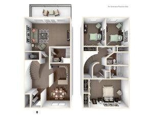 3 Bedroom Floor Plan | Indianapolis Apartments | Fountain Lake Villas