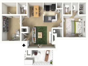 1 Bed, 1.5 Bath with Den