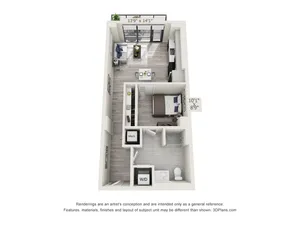 Studio One Bath (610 SF)