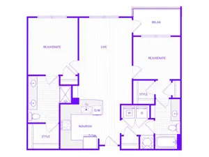 Two Bedroom Two Bath (1200 SF)