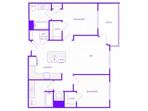 Two Bedroom Two Bath (1034 SF)