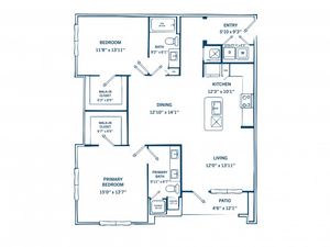 B1C | 2 bed 2 bath | 1284 sq ft