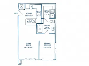 E1A | 1 bed 1 bath | 605 sq ft