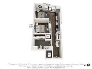 A2 | 1 bed 1 bath | 626 sq ft