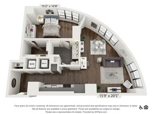 A24 | 1 bed 1 bath | 907 sq ft