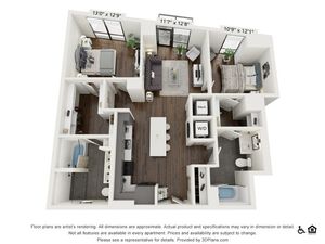 B1 | 2 bed 2 bath | 1128 sq ft