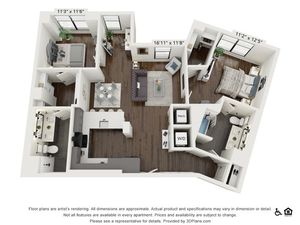 C1 | 2 bed 2 bath | 1212 sq ft