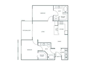Two Bedroom Two Bath (1107 SF)