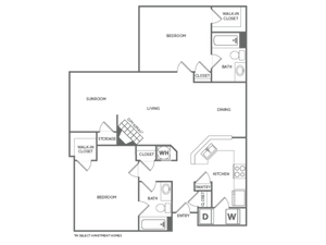 Two Bedroom Two Bath (1215 SF)