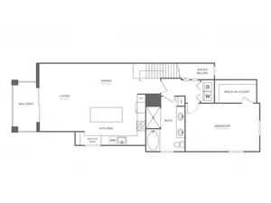 Floor plan map of a one bedroom unit at our apartments for rent in Delray Beach, FL, featuring labeled rooms with dimensions.