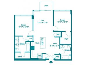 Two Bedroom Two Bath (1054 SF)