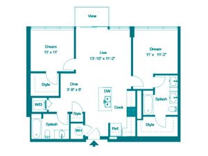 Two Bedroom Two Bath (1034 SF)
