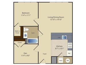 One Bedroom One Bath with Den (785 SF)
