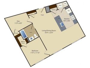 One Bedroom One Bath with Den (877 SF)