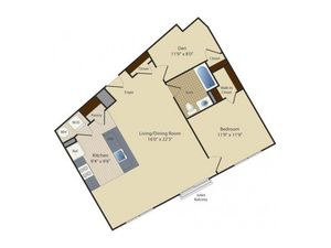 One Bedroom One Bath with Den (869 SF)