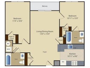 Two Bedroom Two Bath (969 SF)
