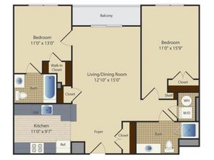 Two Bedroom Two Bath (946 SF)