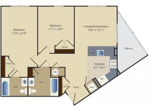 Two Bedroom Two Bath (966 SF)