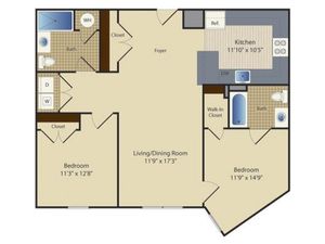 Two Bedroom Two Bath (1005 SF)